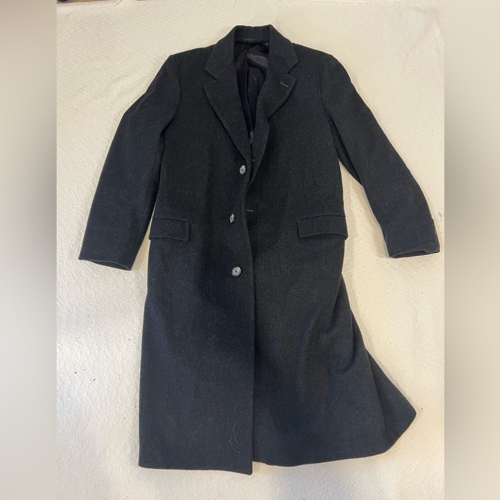 Michael Richards Wool Overcoat Mens 42L Long Black Trench Coat 3M Thinsulate USA